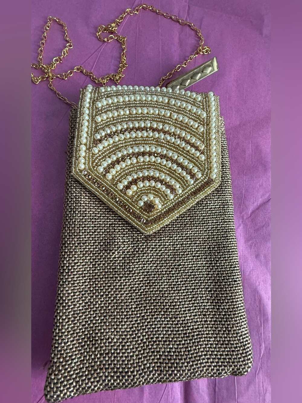 Metro Gold Pearl-Accented Evening Crossbody